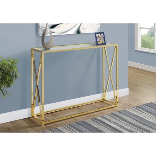 42" Console Table in Gold Metal & Tempered Glass